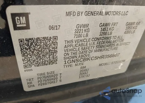 2017 Chevrolet Tahoe Lt из США, поврежденный, VIN 1GNSCBKC5HR356607